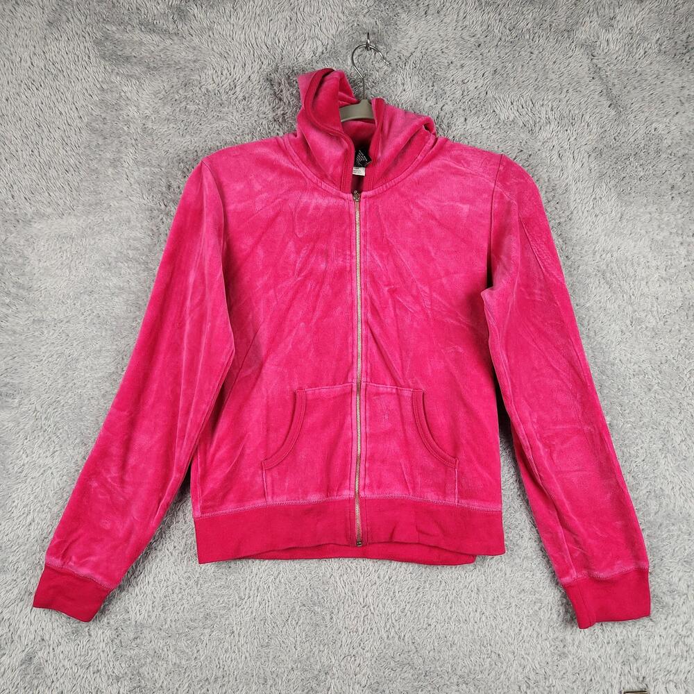 Vintage Moda International Hoodie Womens Medium Pink Velour Zip Babydoll Cropped